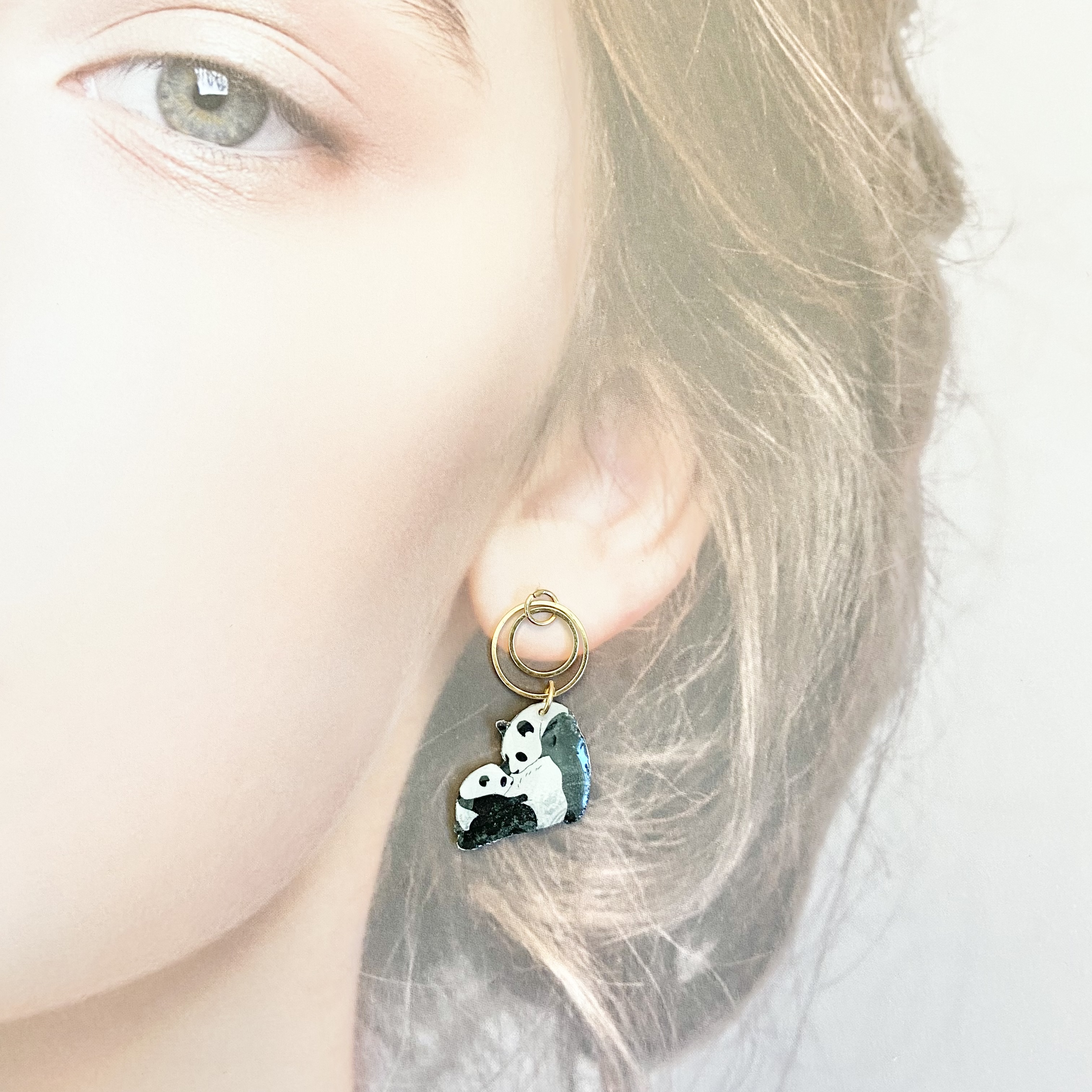 受注生産 親子パンダ イラスト イヤリング ピアス Iichi ハンドメイド クラフト作品 手仕事品の通販