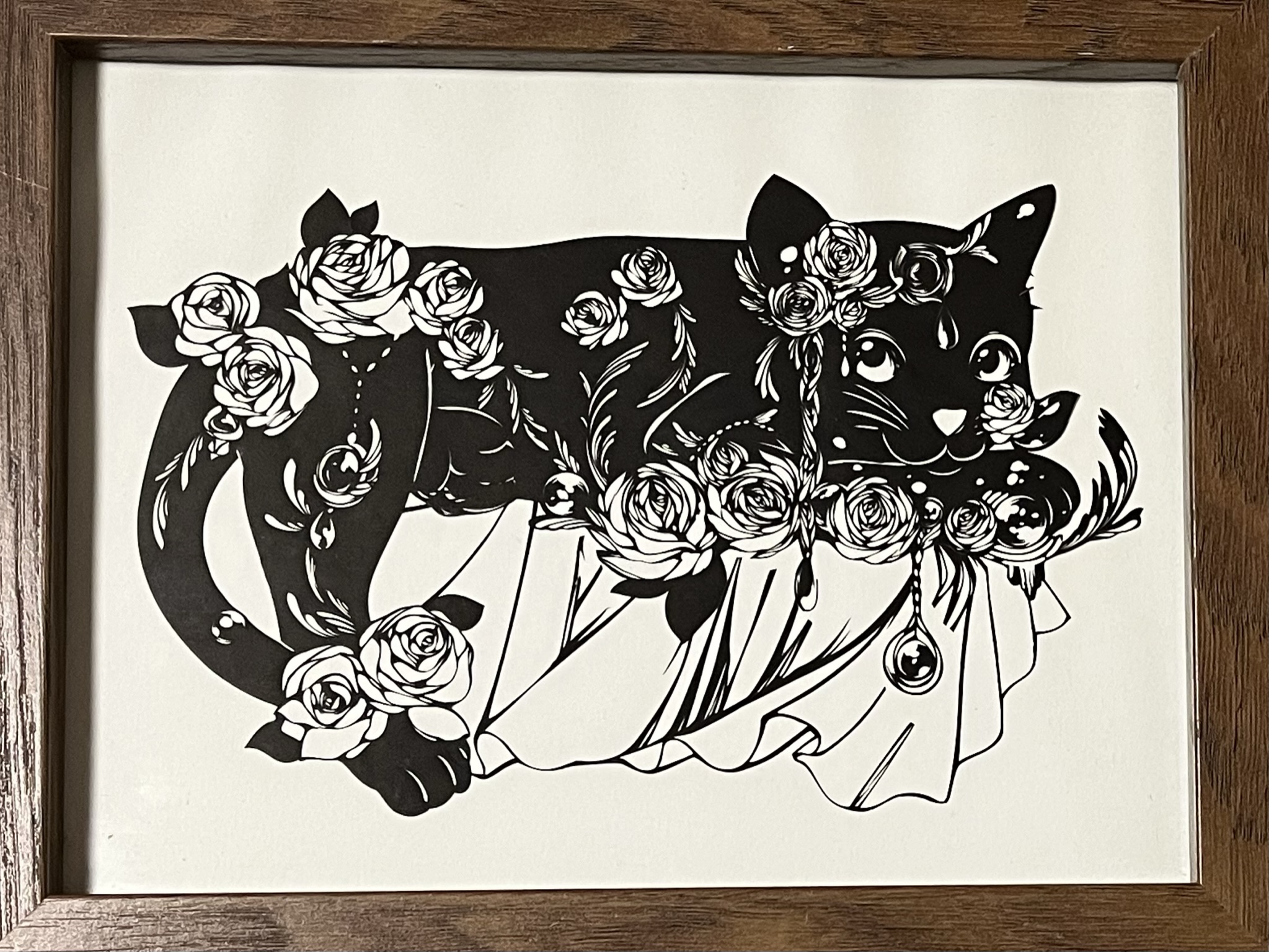 一点限り 絵画 タペストリ オリジナル 切り絵 黒猫 猫 和紙 ステンドグラス