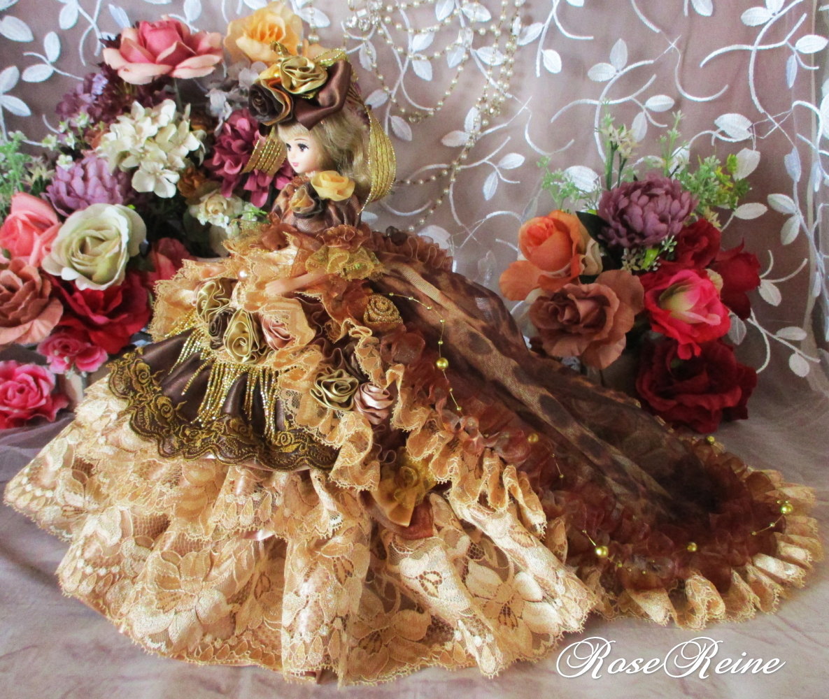 王妃マリーアントワネット 社交界の可憐な花 レオパードロングトレーンドールドレス Iichi ハンドメイド クラフト作品 手仕事品の通販