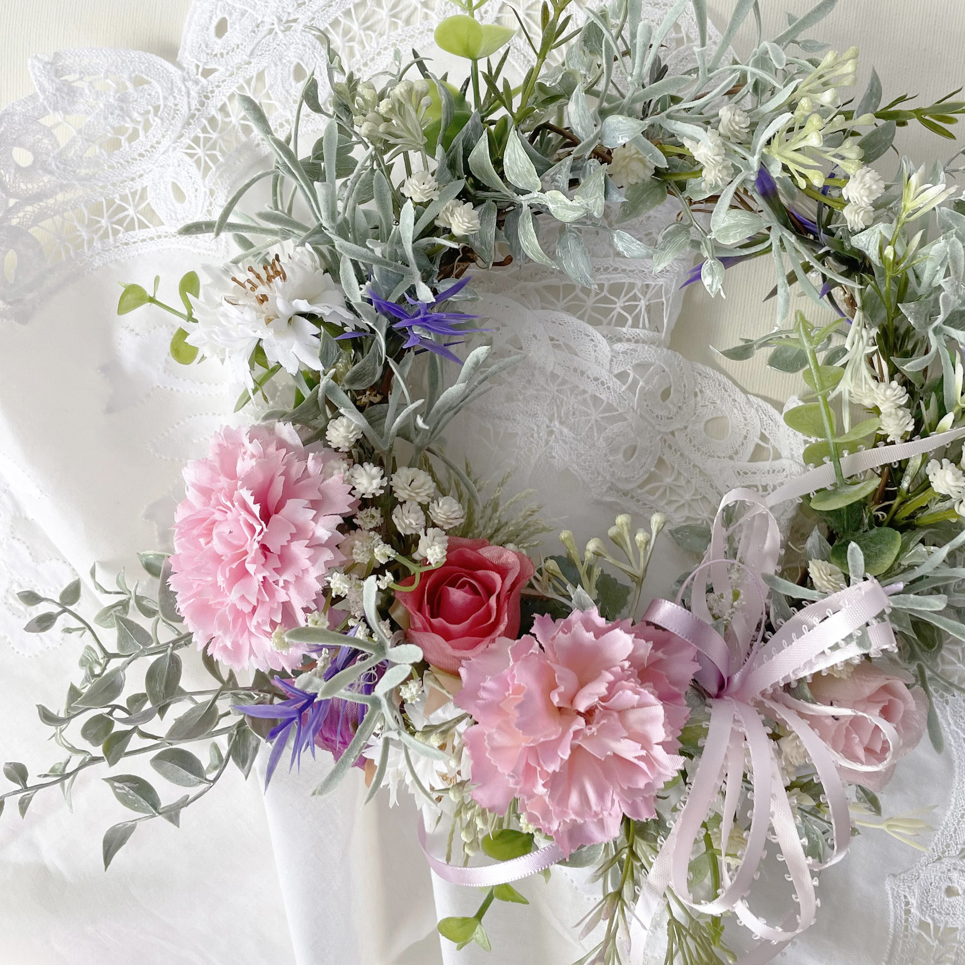 母の日プレゼントリース カーネーションと薔薇のリース Mowr 12 Iichi ハンドメイド クラフト作品 手仕事品の通販