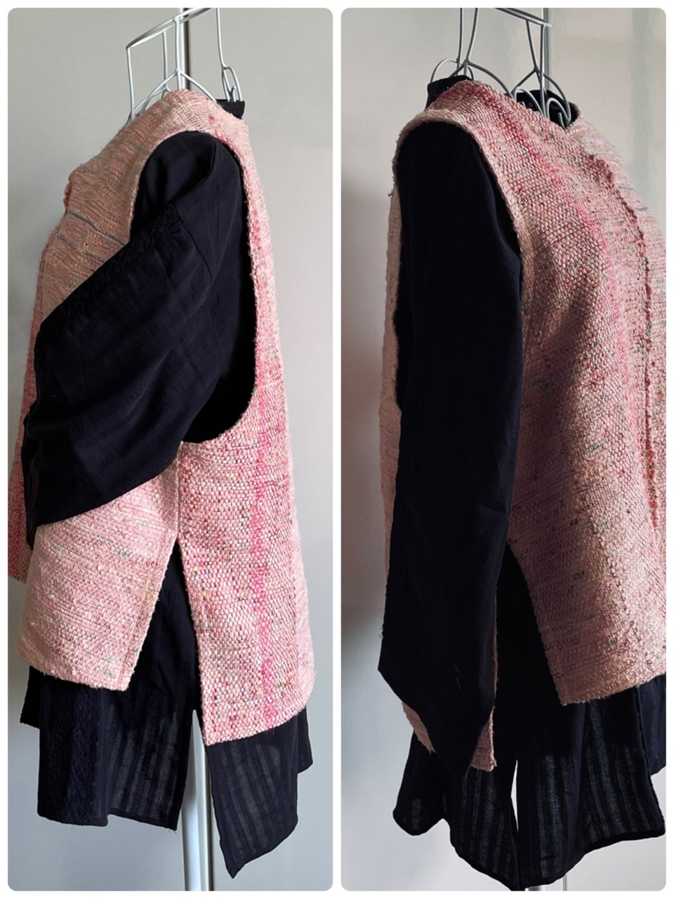 プルオーバー裂き織りベスト （優しいピンク） | iichi ハンドメイド 