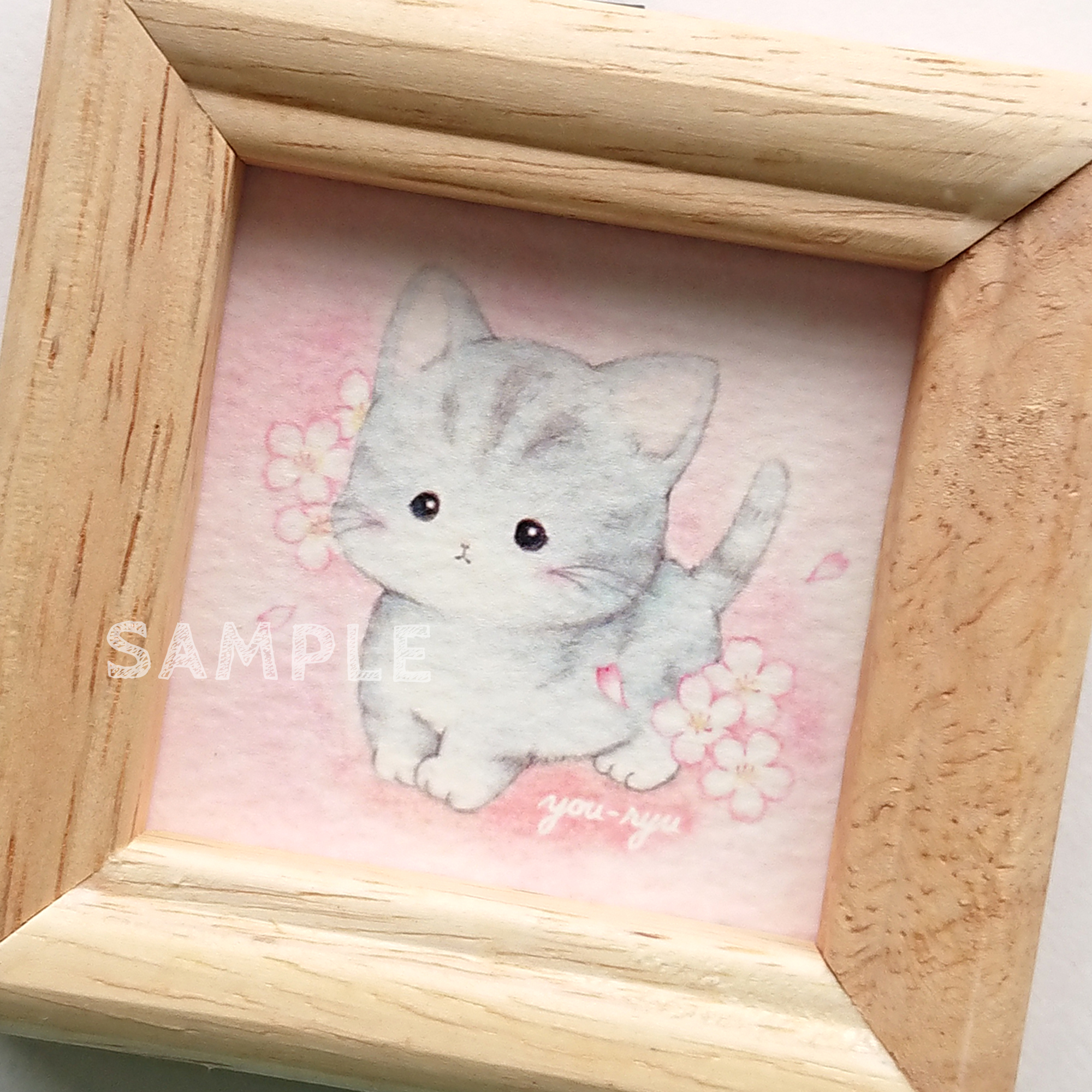 額付ミニイラスト 子猫ちゃん 桜色 Iichi ハンドメイド クラフト作品 手仕事品の通販