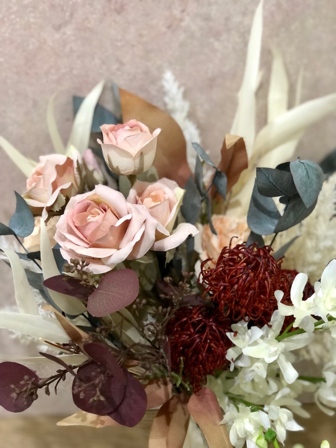 Dry Bouquet アートフラワー ドライフラワー ブーケ バラ ピンクッション ラン ユーカリ白 Iichi ハンドメイド クラフト作品 手仕事品の通販