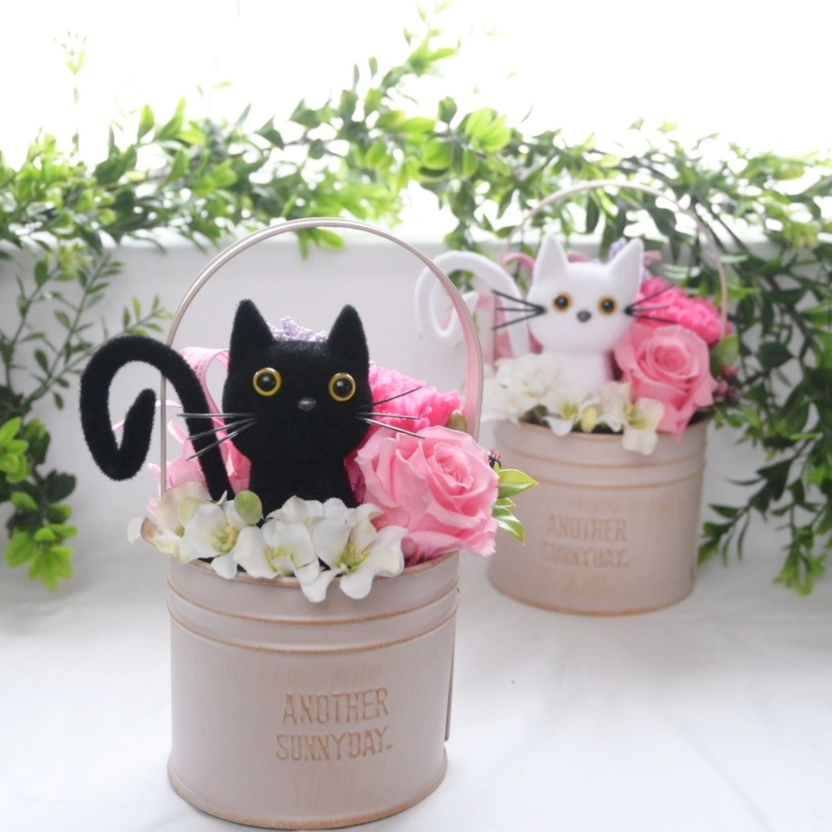 花と猫 No.3【ピンク】プリザーブドフラワー カーネーション 誕生日 母の日 猫 花 お供え プレゼント | iichi  ハンドメイド・クラフト作品・手仕事品の通販