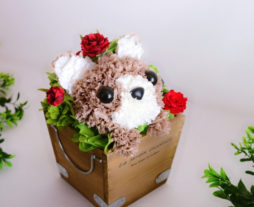 チワワ プリザーブドフラワー フラワーペット カーネーション 犬 母の日 お供え 誕生日 花 Iichi ハンドメイド クラフト作品 手仕事品の通販
