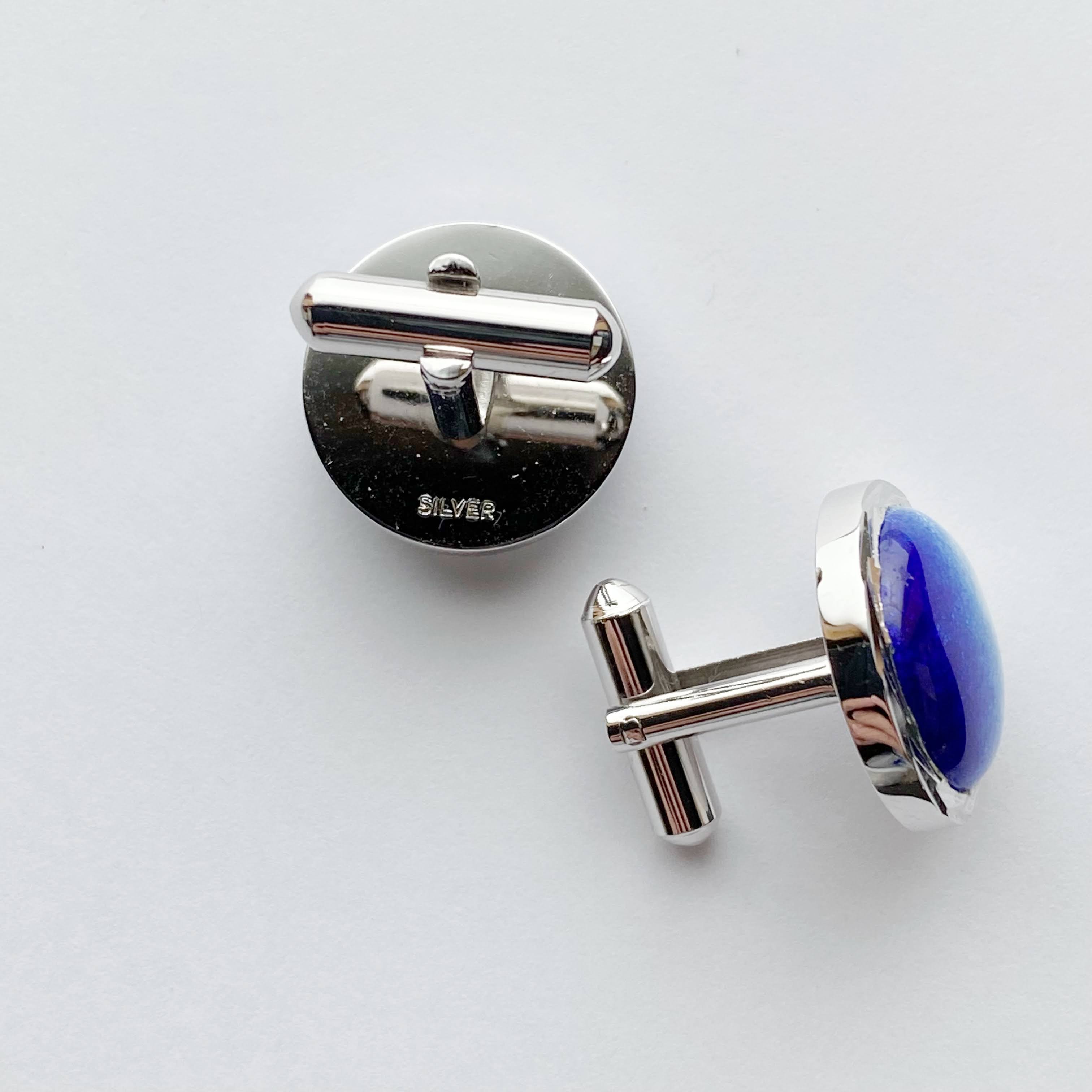 Silver Cufflinks ロイヤルブルー 七宝焼のカフリンクス カフスボタン 純銀張七宝 | iichi  ハンドメイド・クラフト作品・手仕事品の通販