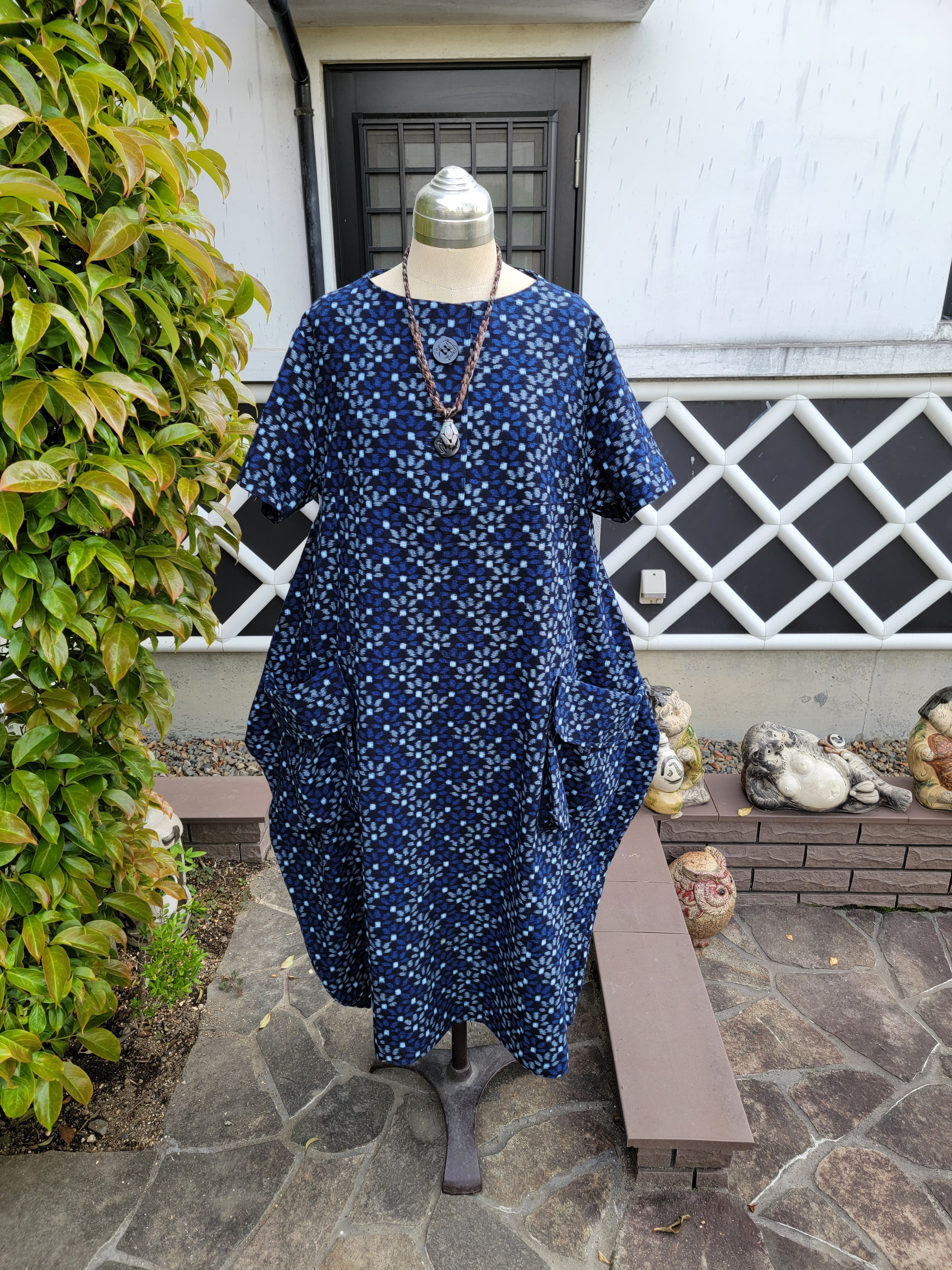 36 割引ブラック系 Free Size大流行中 ハンドメイド 久留米絣ワンピース チュニック レディースブラック系free Size Aci Md