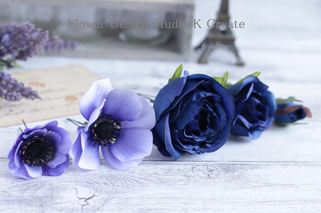 青い薔薇とアネモネのヘッドドレス 髪飾り 青 薔薇 アネモネ 結婚式 ウェディング 成人式 Iichi ハンドメイド クラフト作品 手仕事品の通販