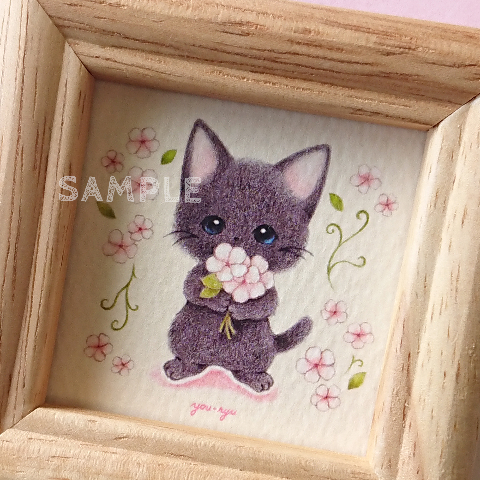 額付ミニイラスト 黒猫ちゃんより感謝を込めて Iichi ハンドメイド クラフト作品 手仕事品の通販