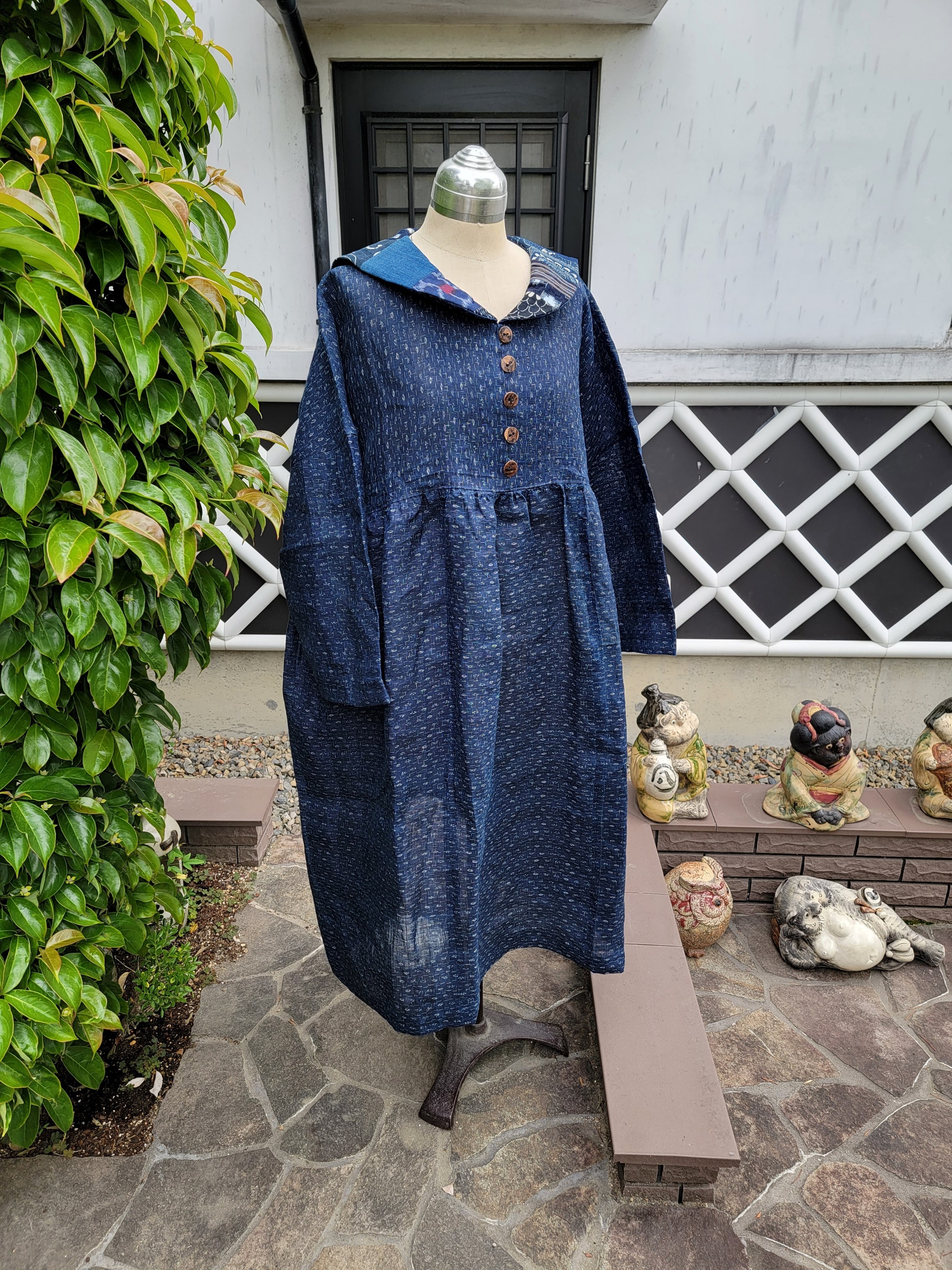 着物リメイク 古布 手作り 近江上布 チビセーラー ワンピース Iichi ハンドメイド クラフト作品 手仕事品の通販