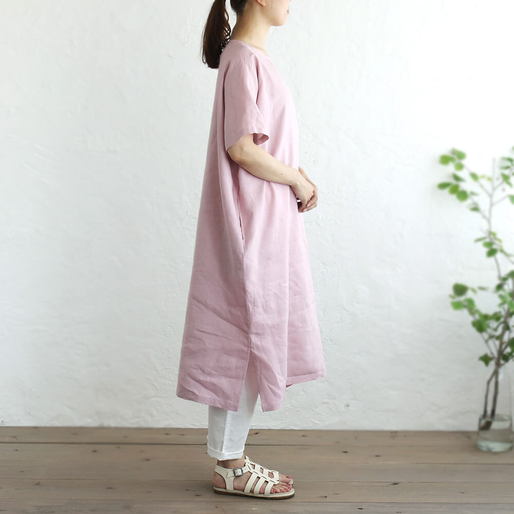 リネンラウンドネックワンピース 大人のゆったり夏ワンピ ダスティピンク Op19 Iichi ハンドメイド クラフト作品 手仕事品の通販 リネンラウンドネックワンピース 大人のゆったり夏ワンピ ダスティピンク Op19 Iichi ハンドメイド クラフト作品 手仕事品の通販