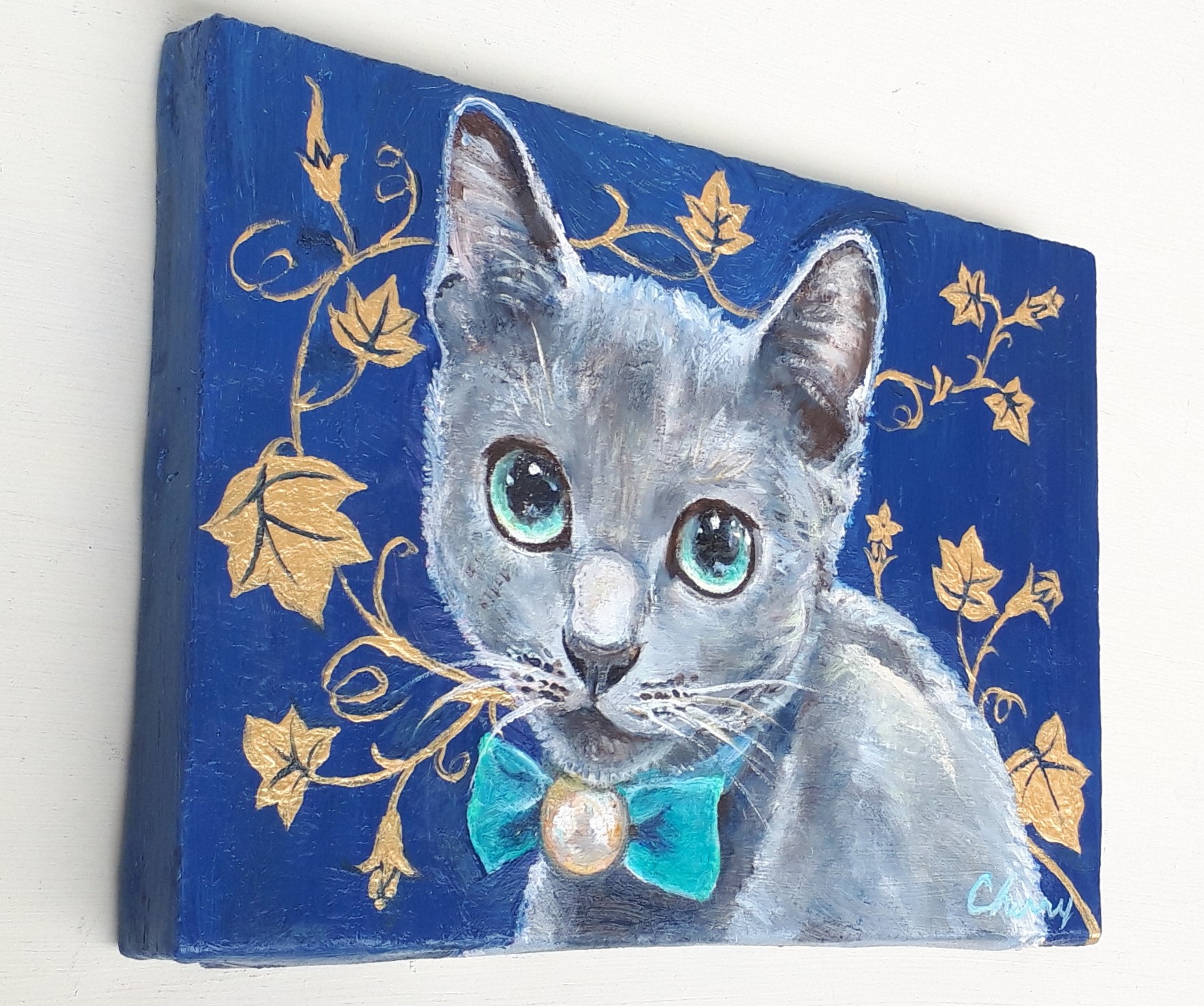 3d Art: Blue Cat! 【3 d 絵画: ロシアン ブルーの猫】 本物の 8823円