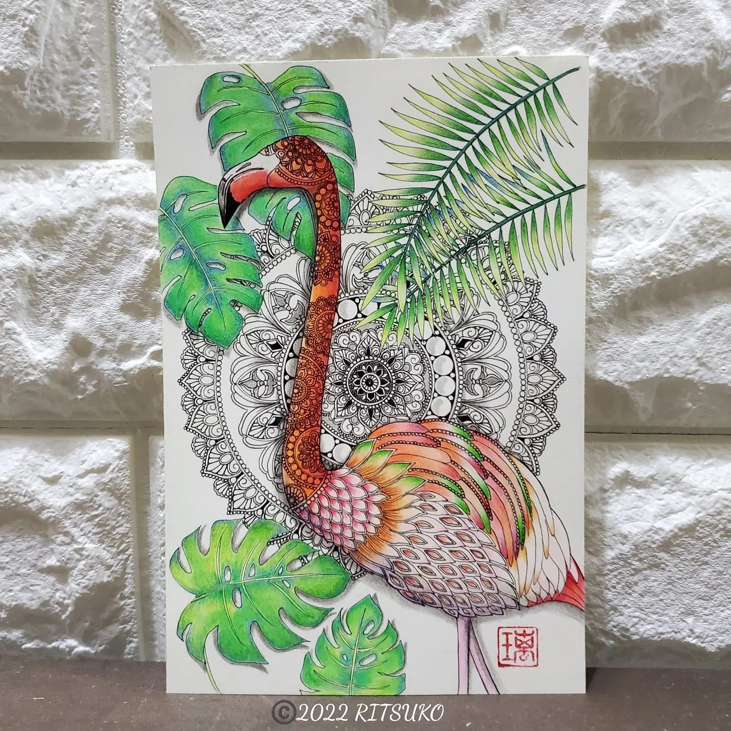 原画 1点もの 額装付き 色鉛筆画 ボールペン画 日本人作家 Flamingo 18cm 23cm 絵画 絵 アート インテリア Iichi ハンドメイド クラフト作品 手仕事品の通販