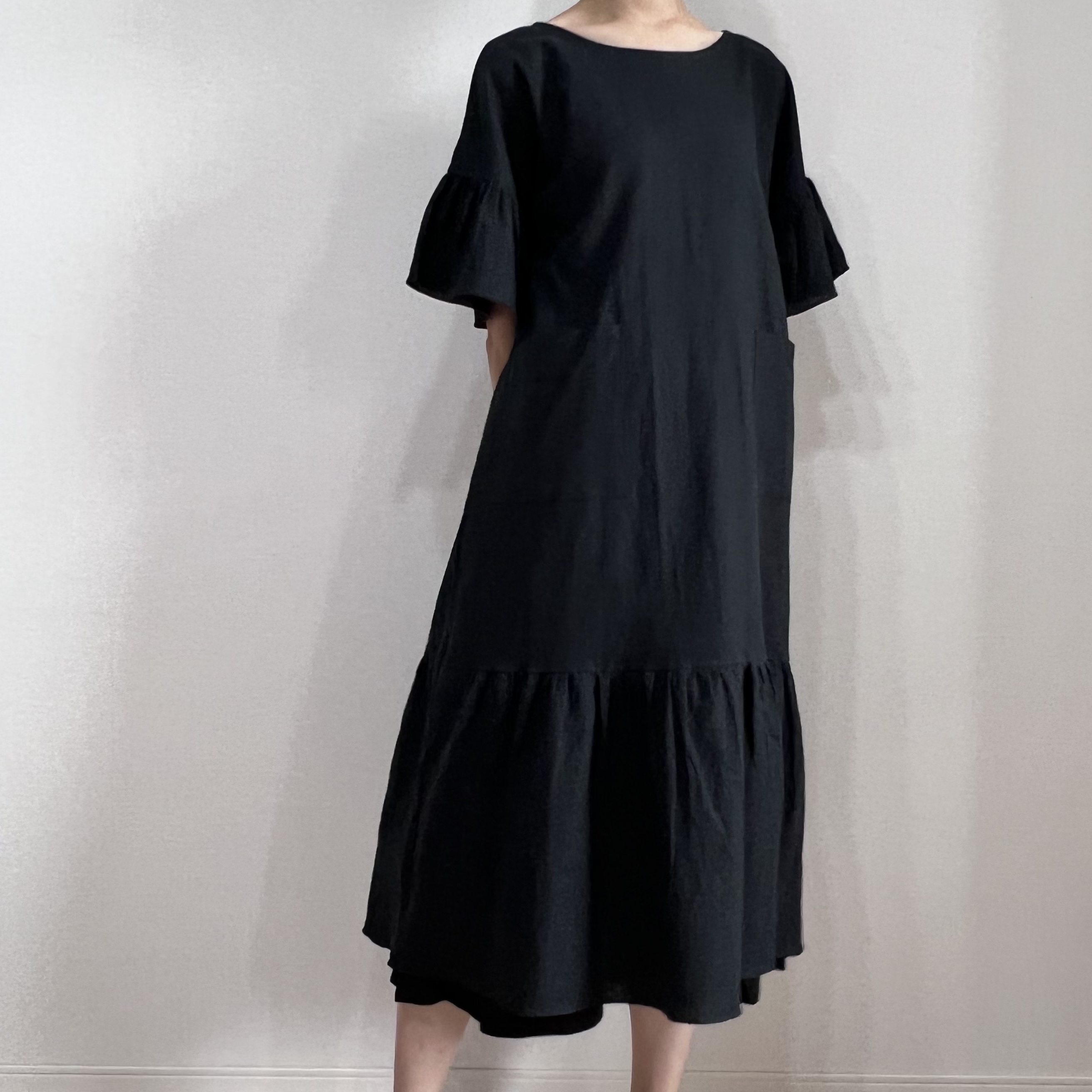 ハーフリネンワンピース 黒 Iichi ハンドメイド クラフト作品 手仕事品の通販