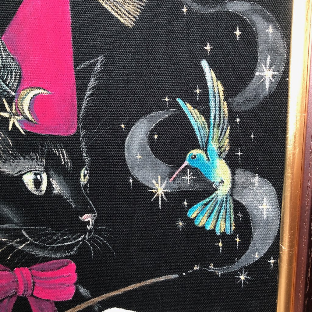 黒猫魔法使い」SMサイズ額付きアート作品 アクリル画原画 猫 徳島洋子 