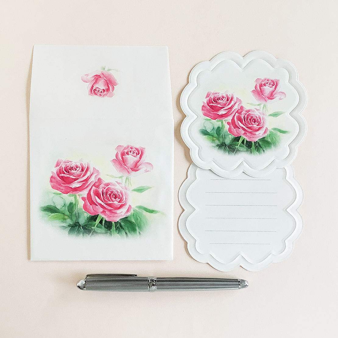 Roses花型ダイカットメッセージカード3枚 封筒付き Iichi ハンドメイド クラフト作品 手仕事品の通販