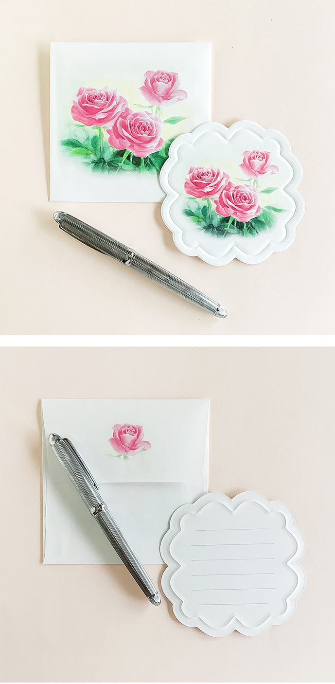 Roses花型ダイカットメッセージカード3枚 封筒付き Iichi ハンドメイド クラフト作品 手仕事品の通販