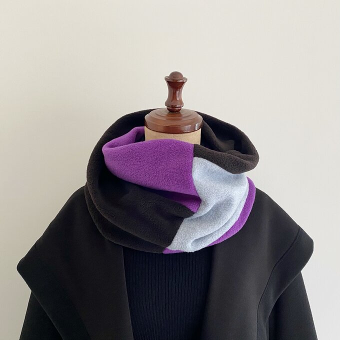 ３色ミックス かぶるだけで格好良く決まるスヌード メンズ レディース 男女兼用 ユニセックス パープル グレー ブラック Iichi ハンドメイド クラフト作品 手仕事品の通販