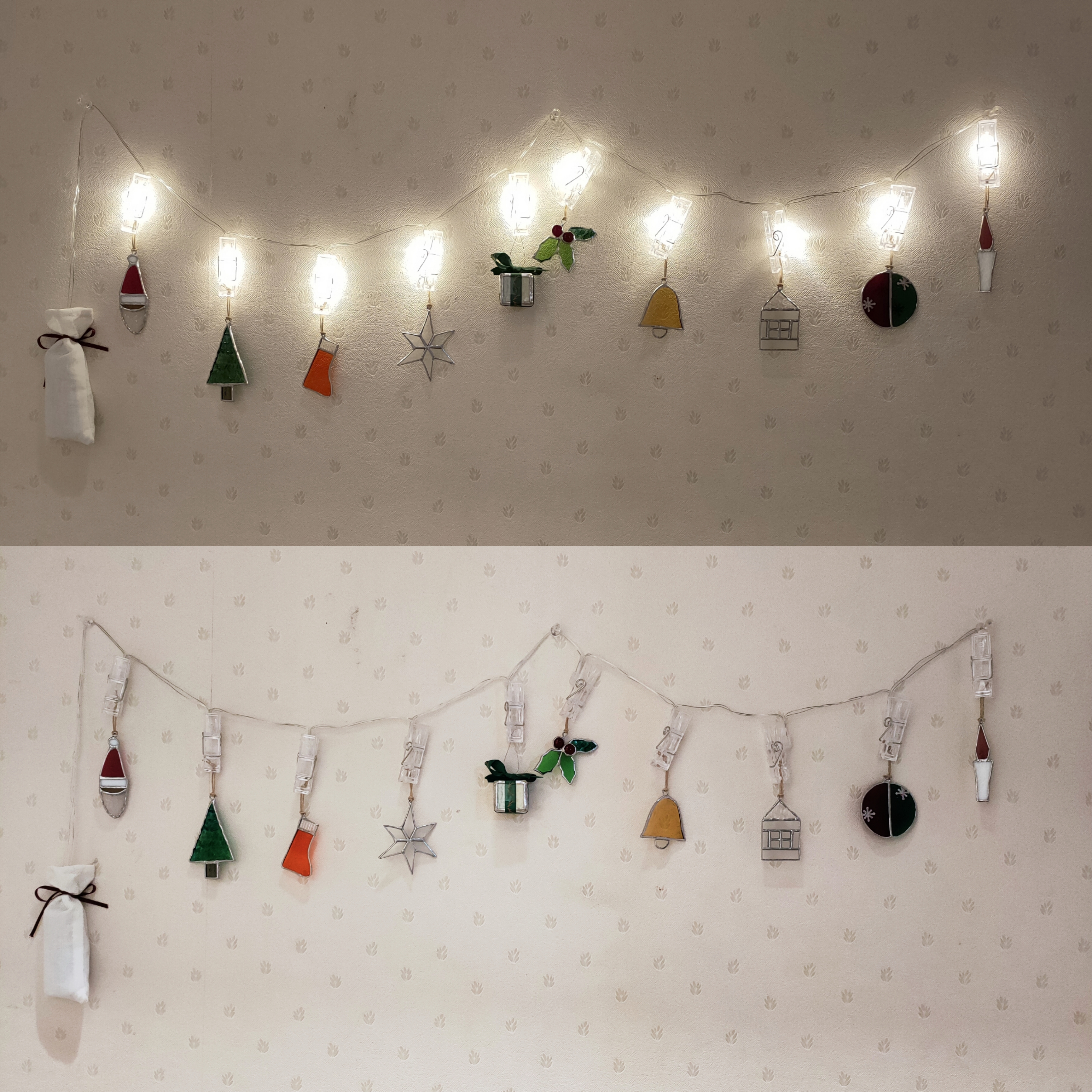クリスマスの壁飾り ケーブルライト 10灯 Iichi ハンドメイド クラフト作品 手仕事品の通販