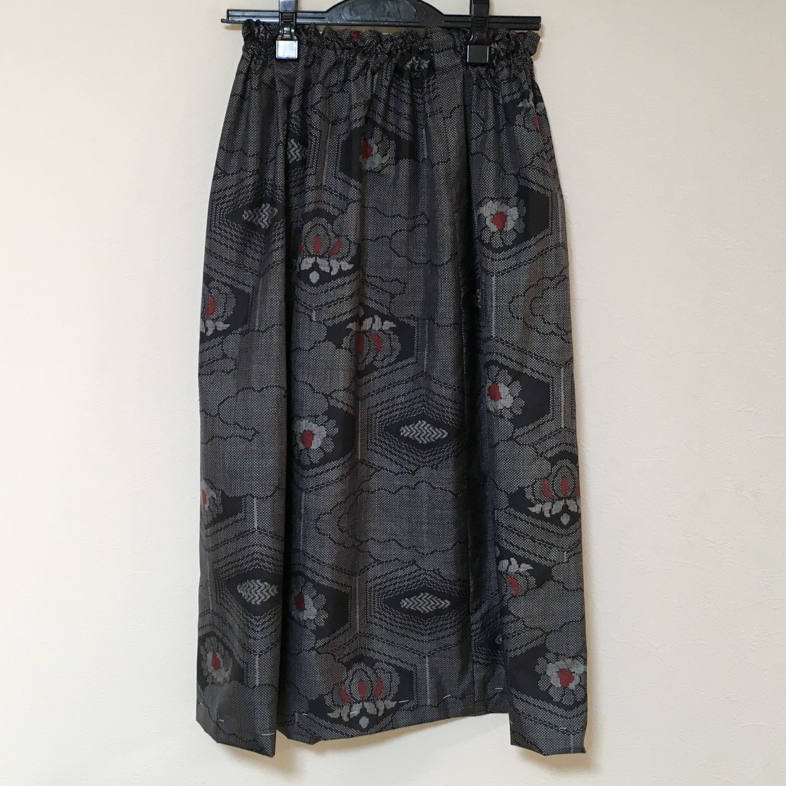 着物リメイク Ｎ 大島 ギャザースカート シルク 古布正絹 着物スカート