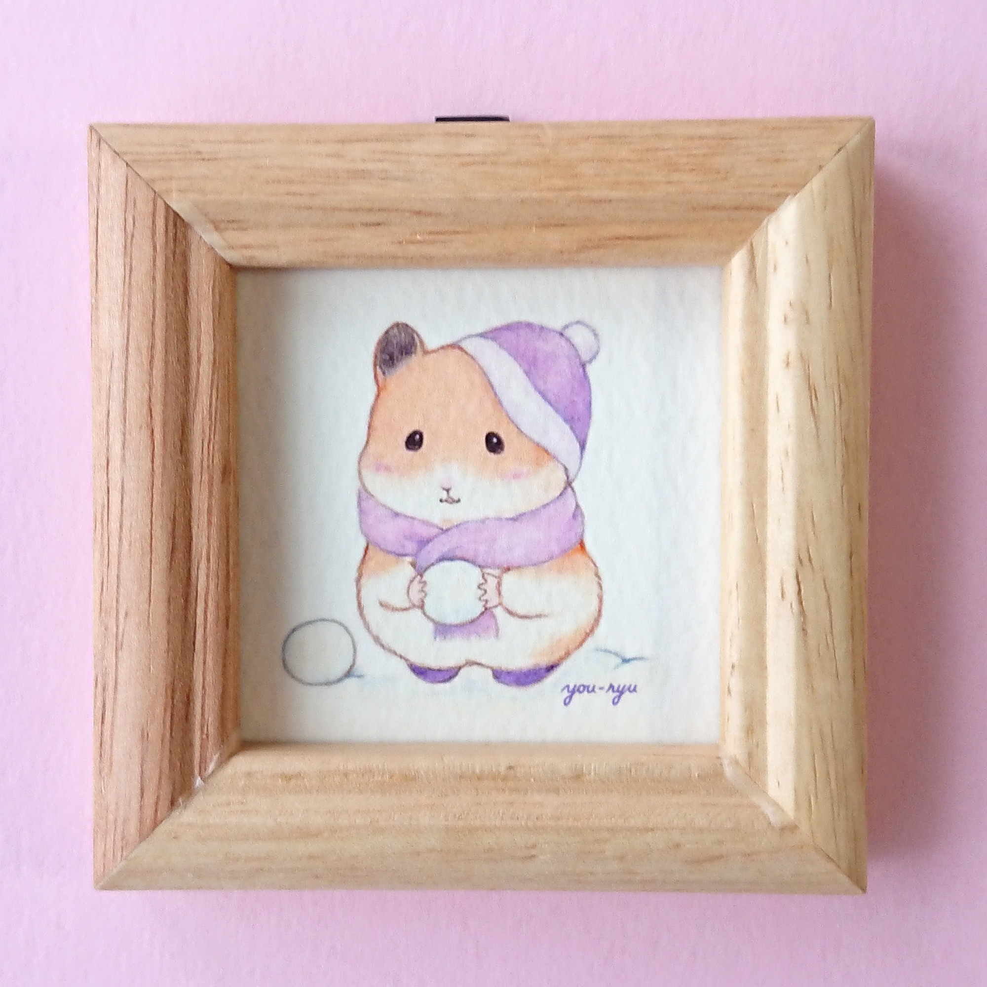 額付ミニイラスト ハムスターちゃんの冬のひととき Iichi ハンドメイド クラフト作品 手仕事品の通販