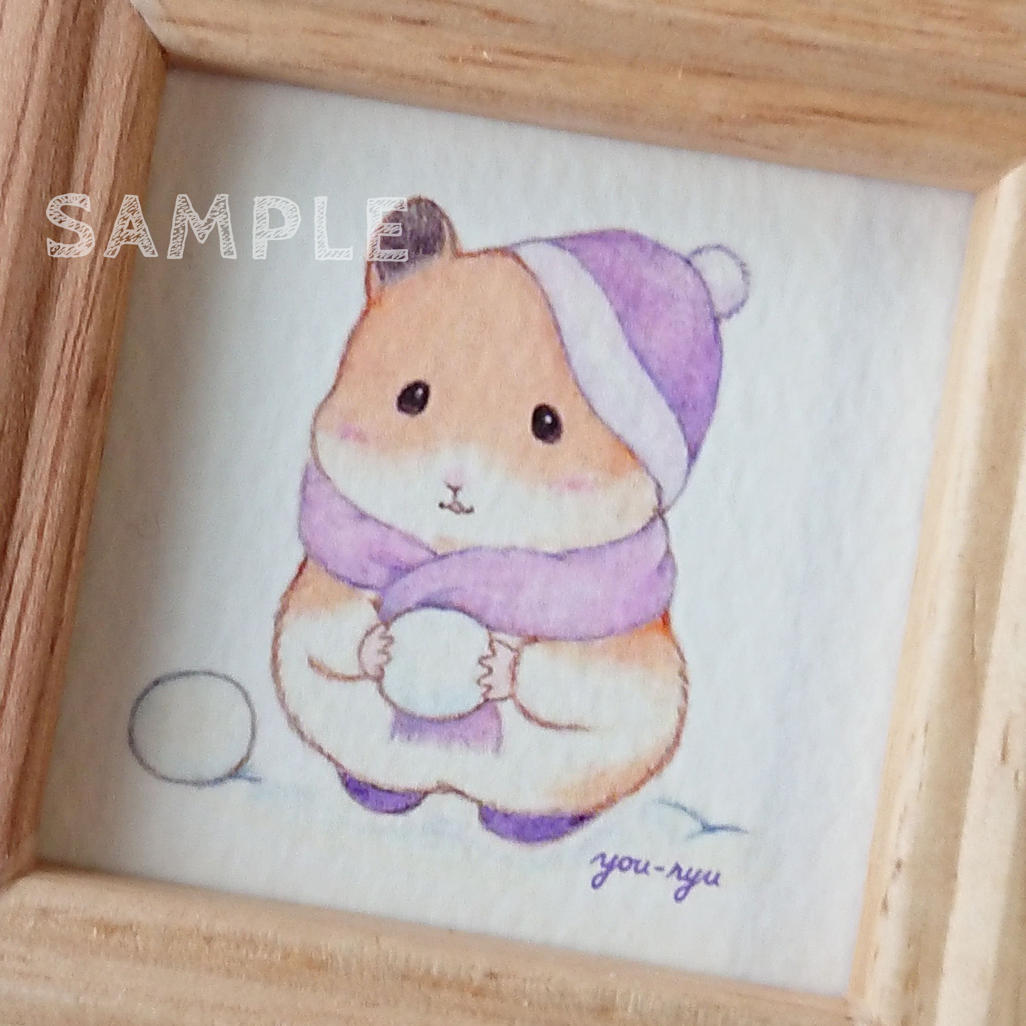 額付ミニイラスト ハムスターちゃんの冬のひととき Iichi ハンドメイド クラフト作品 手仕事品の通販
