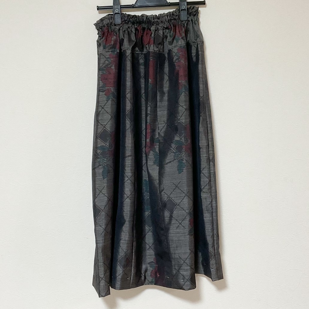 着物リメイク Ｇ 大島 ギャザースカート シルク 古布正絹 着物スカート