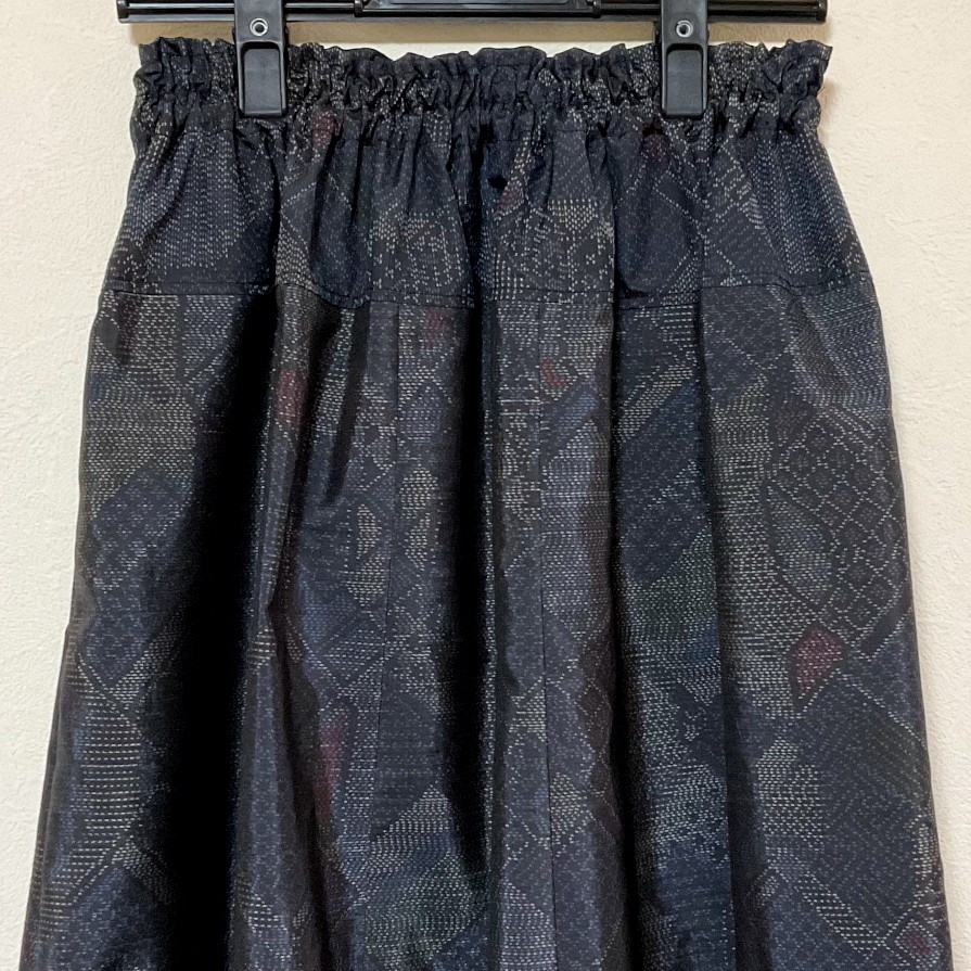 着物リメイク Ｉ 大島 ギャザースカート シルク 古布正絹 着物スカート