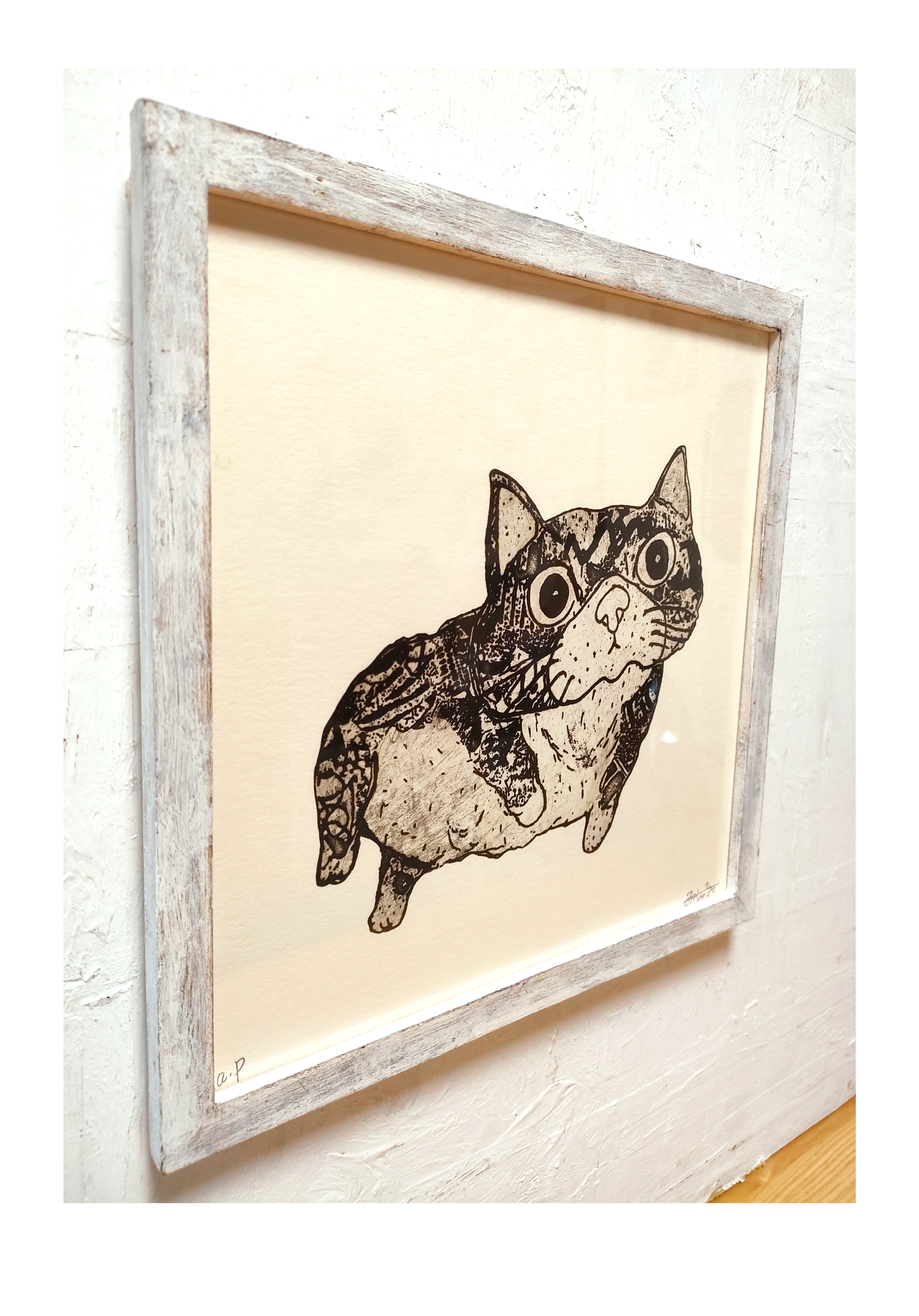 額付き銅版画作品 title「プカプカ猫」 | iichi ハンドメイド 