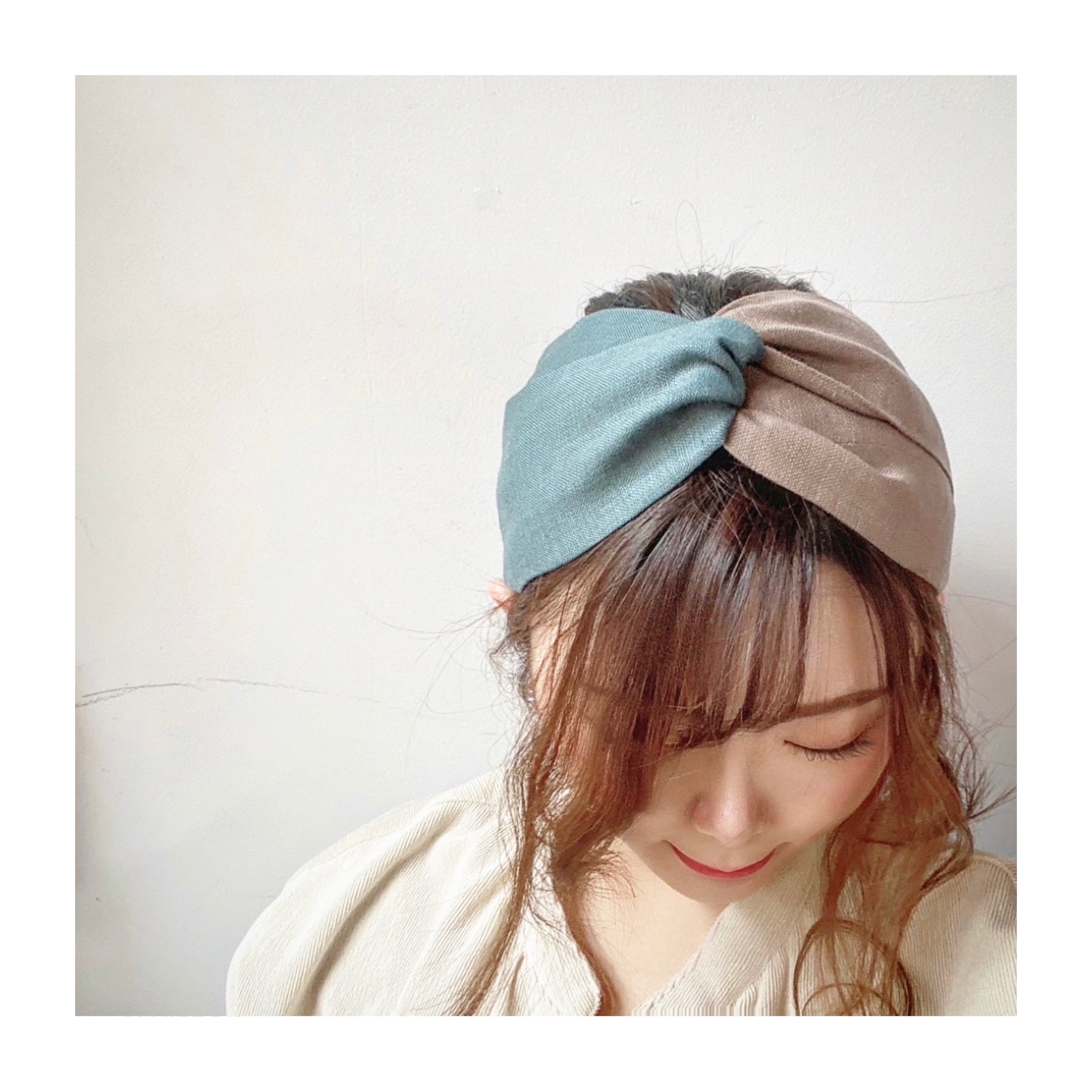 クロスターバンヘアバンド グレー✖️チェック ハンドメイド-