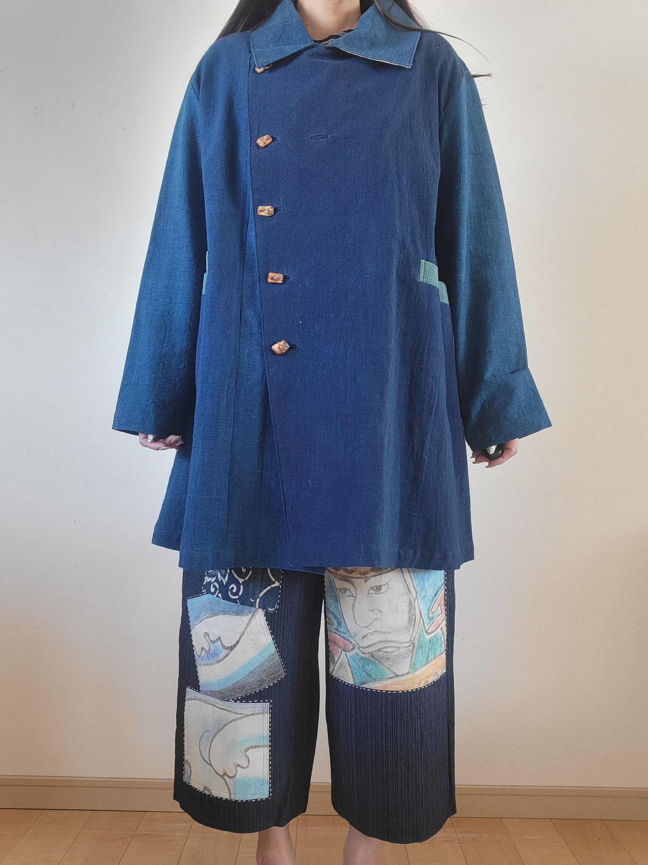 着物リメイク、藍木綿とのぼり旗のコート♪超カッコいい!美品 | www
