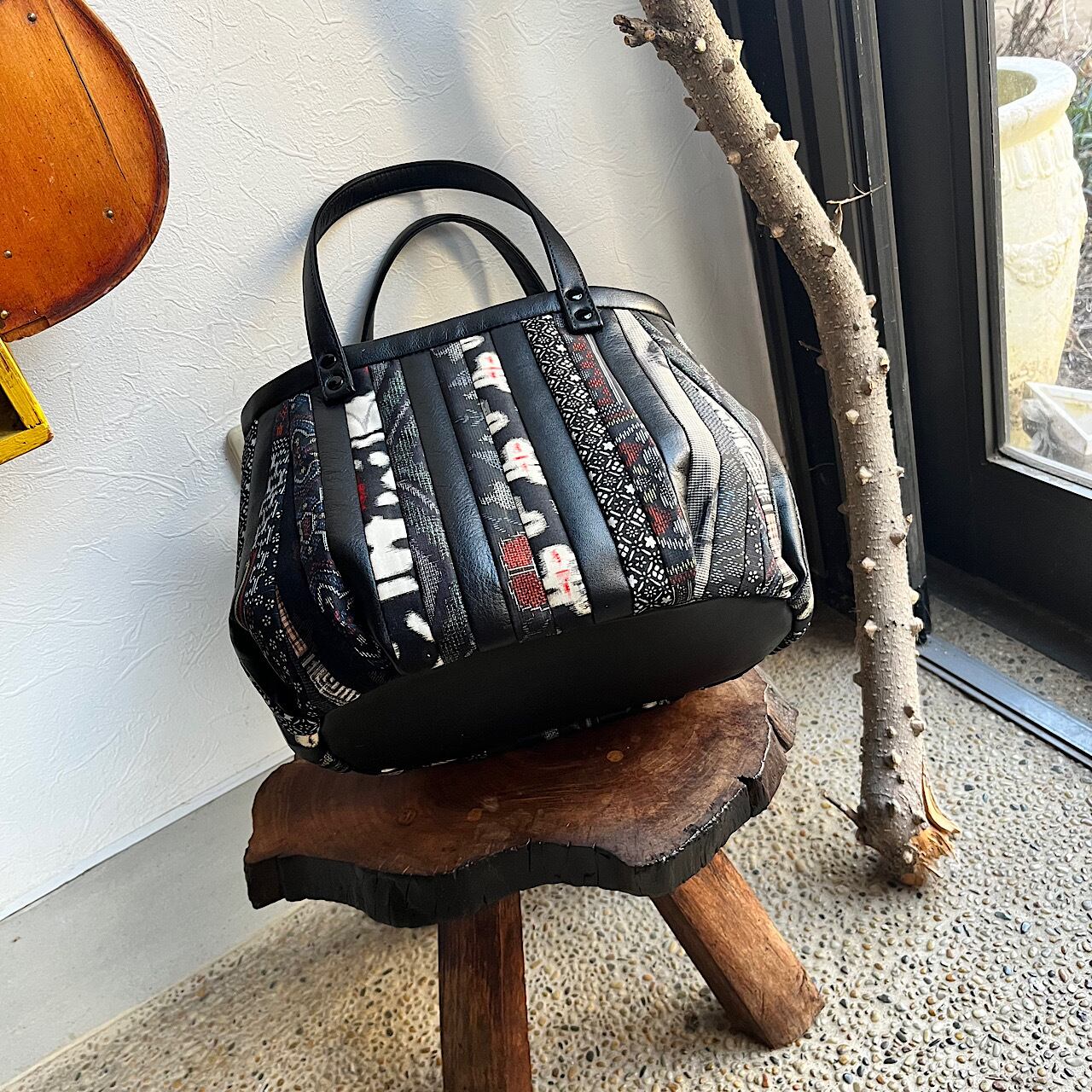 古布・和布の大島紬などで、パッチワークキルトしたハンドメイド