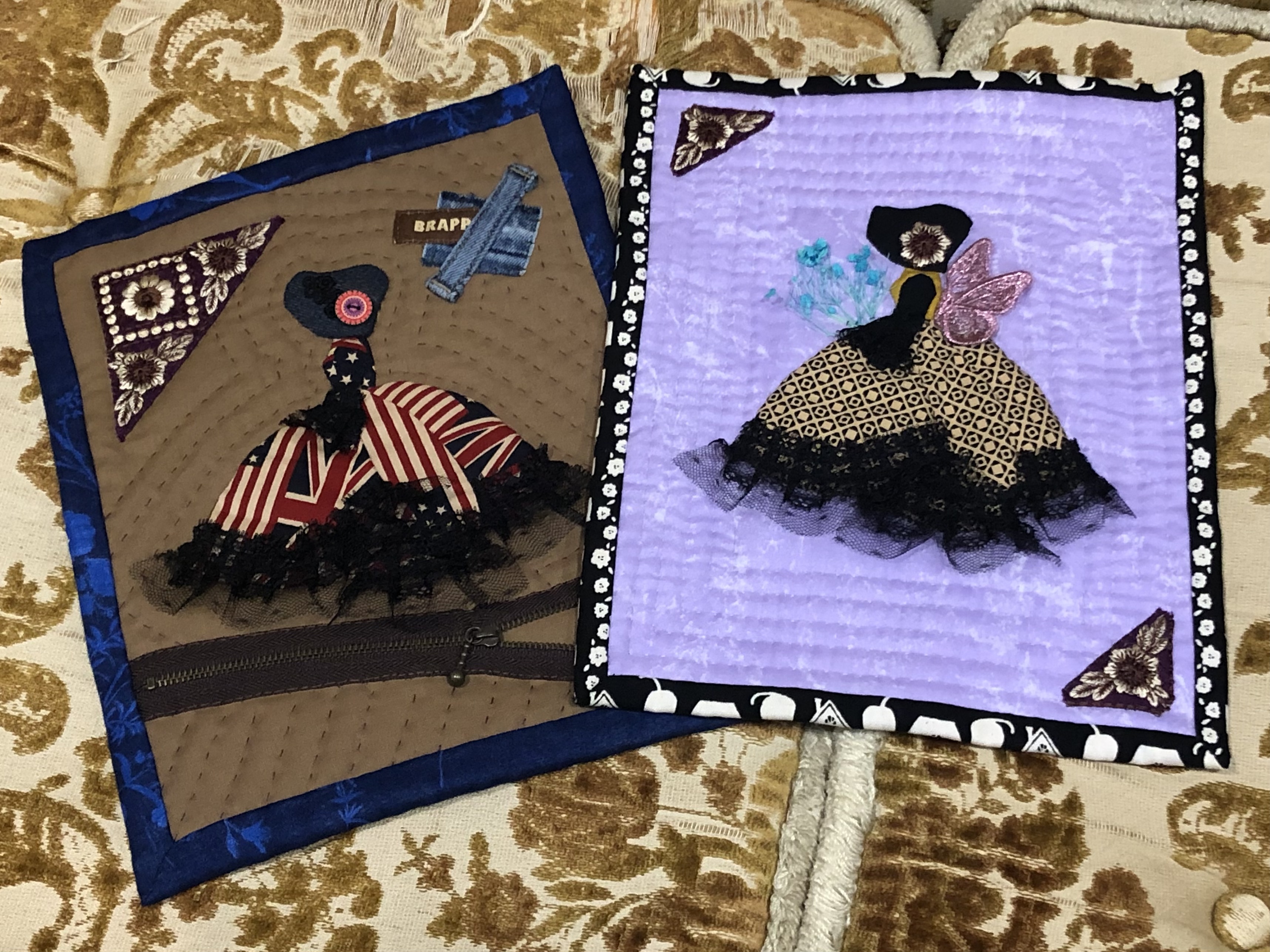 文鳥 ハンドメイド パッチワーク キルト 絵画 タペストリー