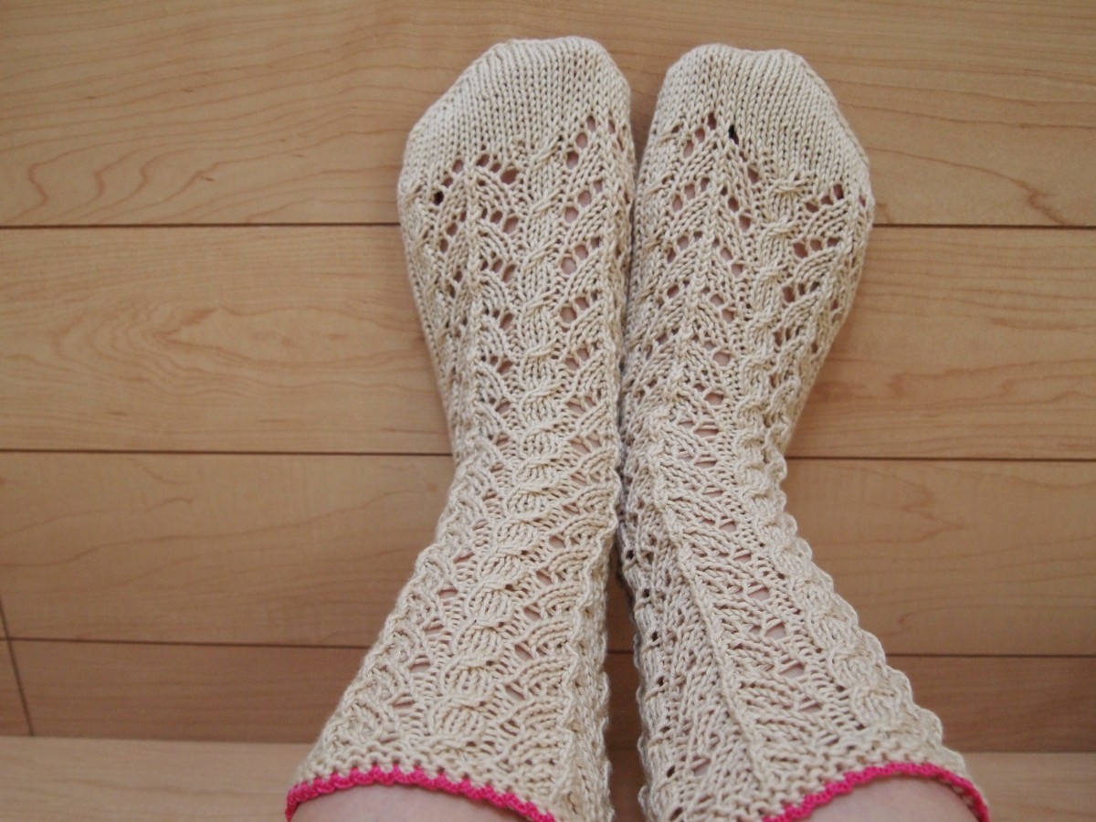 手編み靴下organic Cotton100 ピンク ホワイト Iichi ハンドメイド クラフト作品 手仕事品の通販
