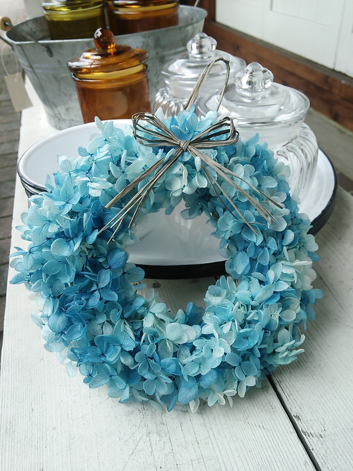 紫陽花リース スカイブルー Iichi ハンドメイド クラフト作品 手仕事品の通販