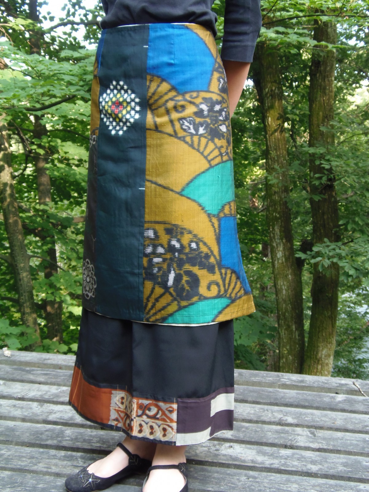 折り紙スカート 紫式部 銘仙パッチワーク リネン ロング丈 Iichi ハンドメイド クラフト作品 手仕事品の通販