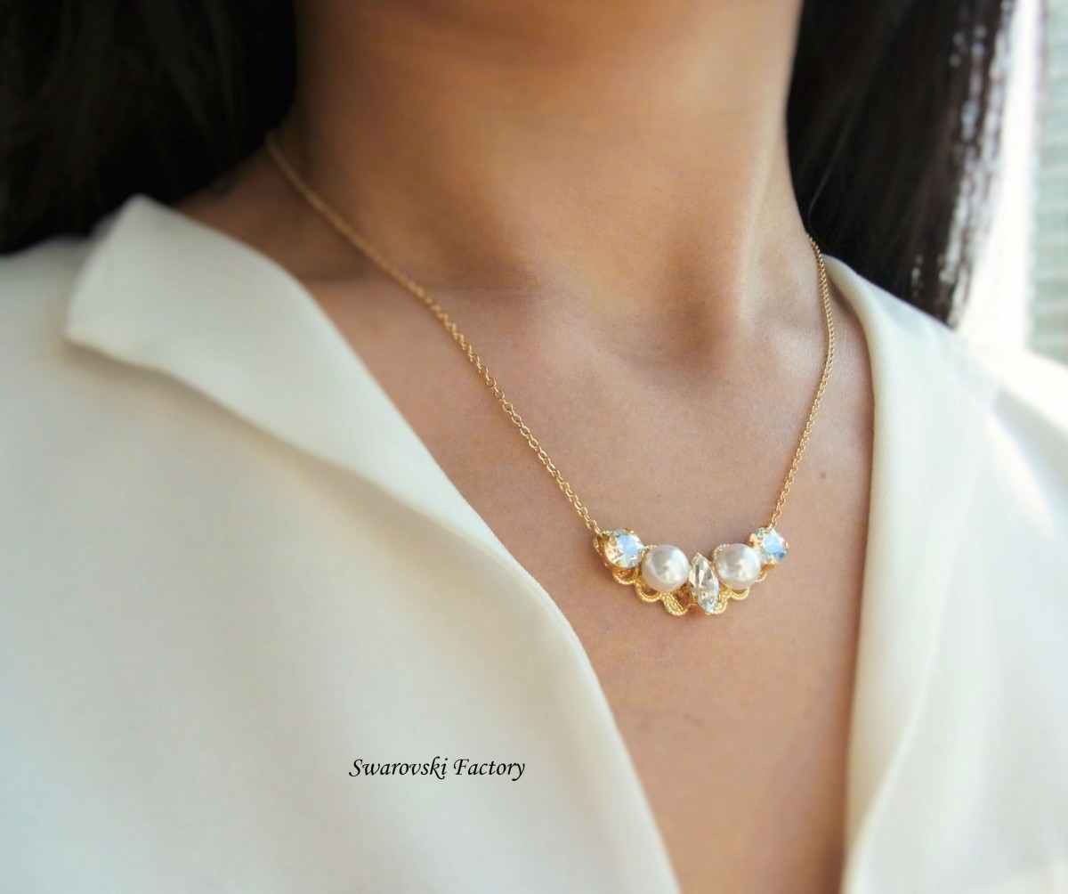 スワロフスキー パールビジューネックレス Iichi ハンドメイド クラフト作品 手仕事品の通販