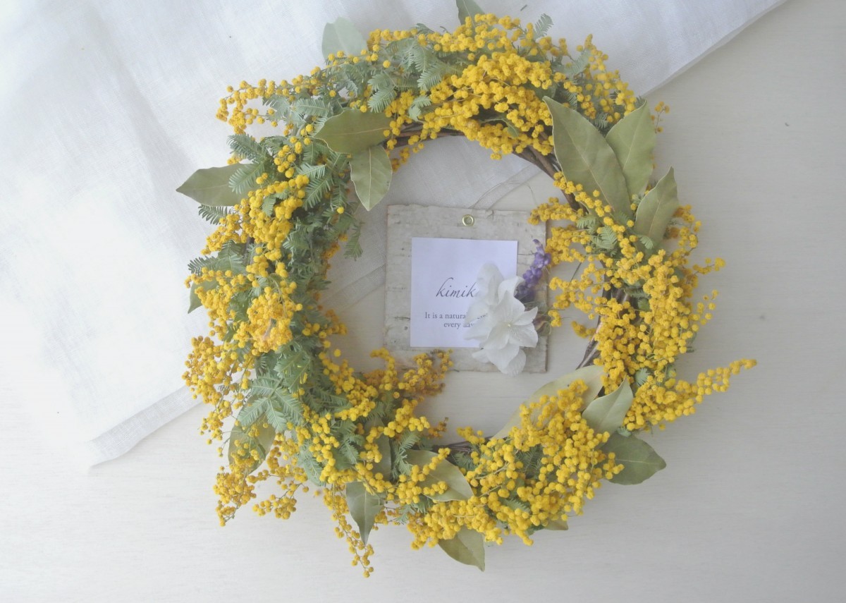 ローリエとミモザのwreath Iichi ハンドメイド クラフト作品 手仕事品の通販