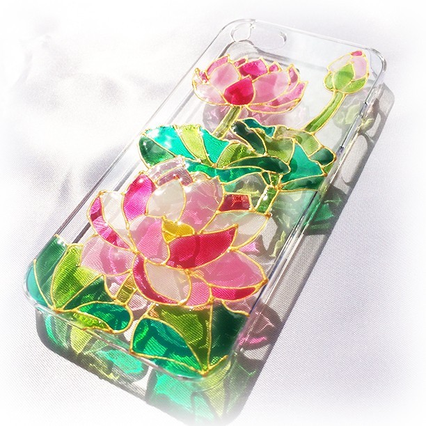 ステンドグラス風iphoneスマホカバー 蓮の花 Iichi ハンドメイド クラフト作品 手仕事品の通販