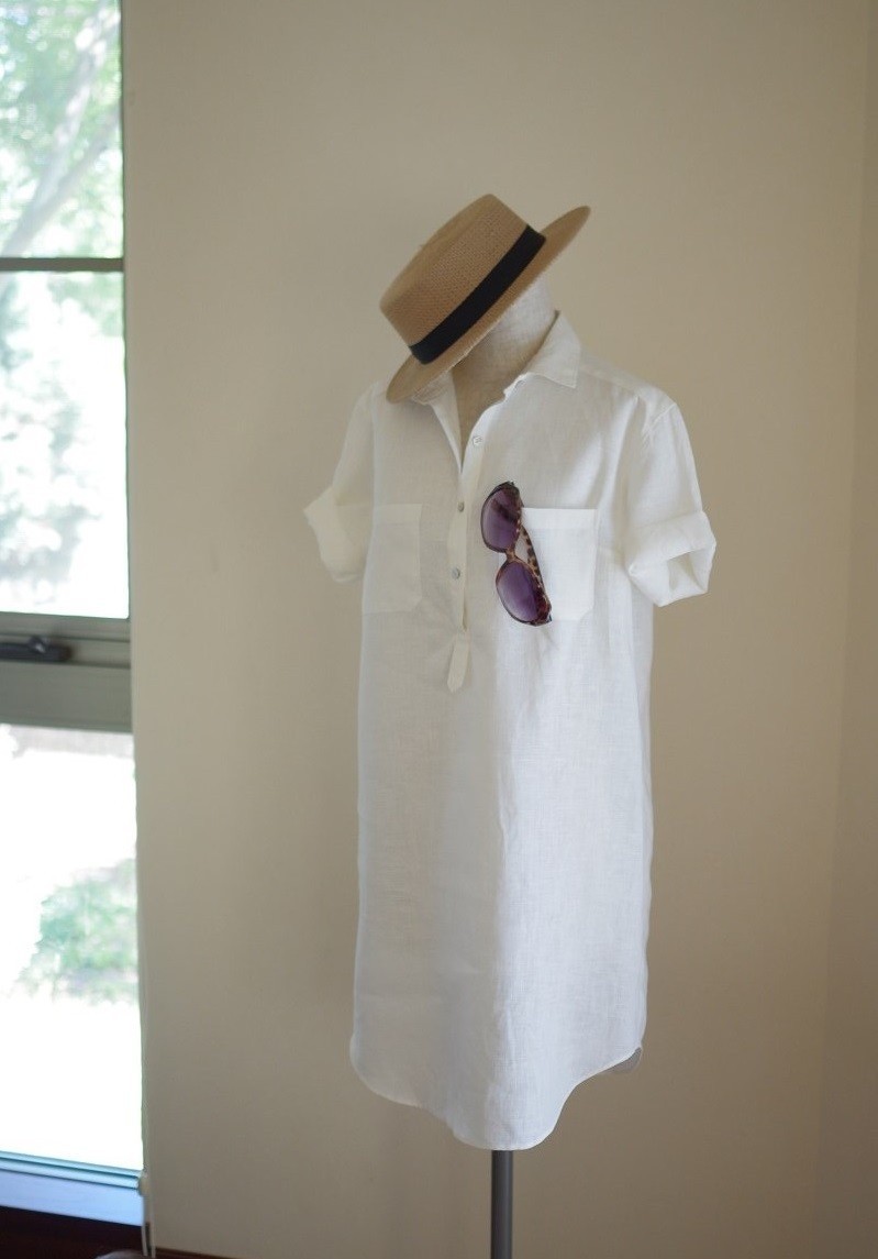 M Ll 白いリネンの半袖シャツワンピ Iichi ハンドメイド クラフト作品 手仕事品の通販