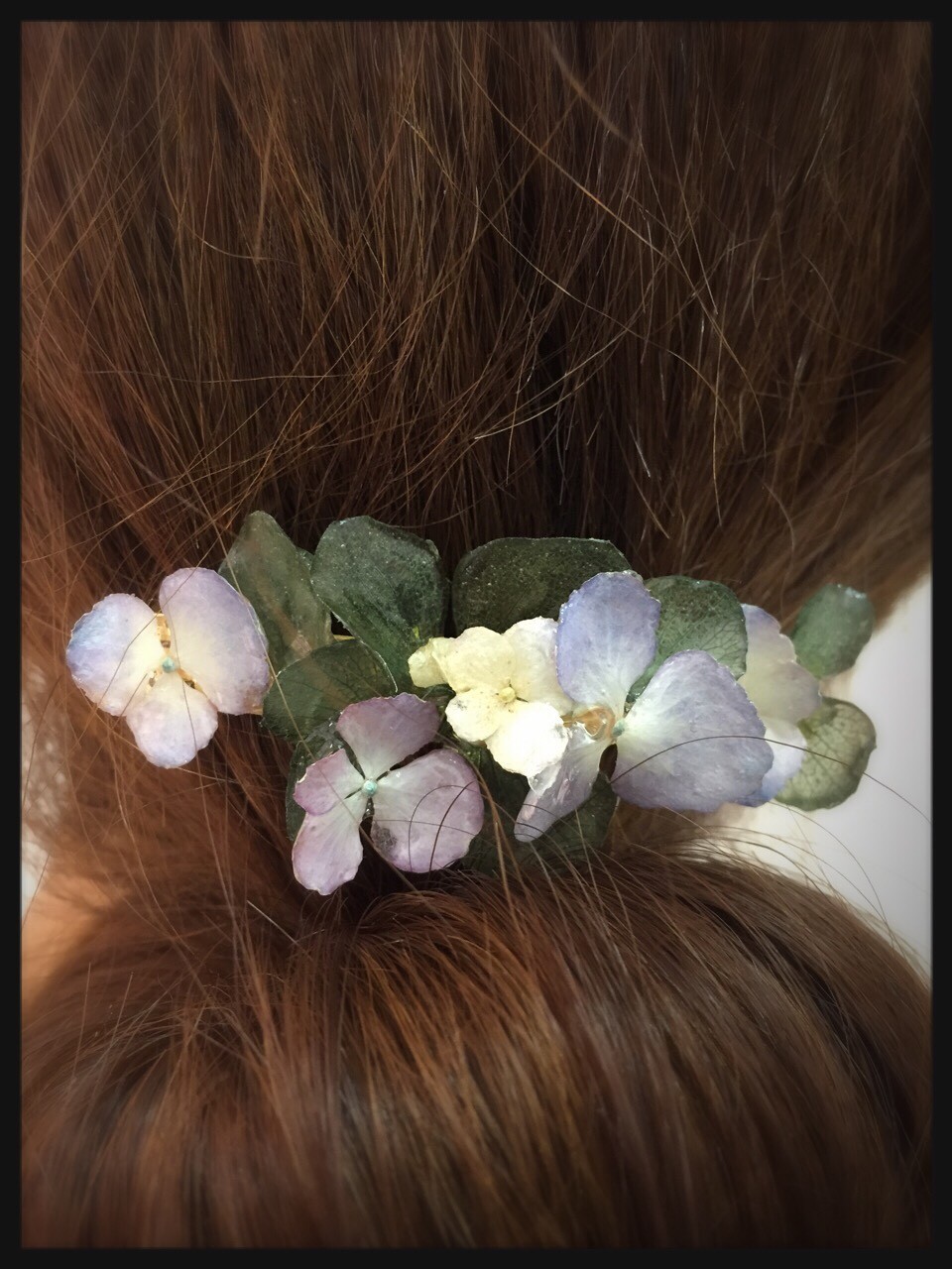 アジサイの花で作ったバレッタ 緑系 Iichi ハンドメイド クラフト作品 手仕事品の通販