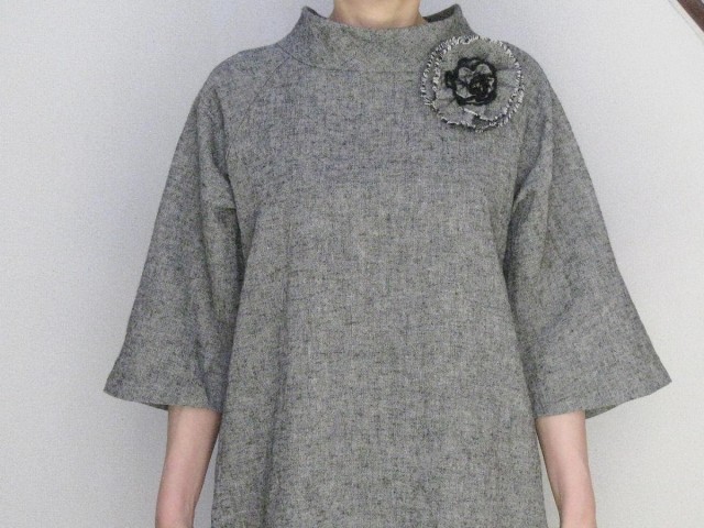 再販リネンラグランワンピース コサージュ付き Iichi ハンドメイド クラフト作品 手仕事品の通販