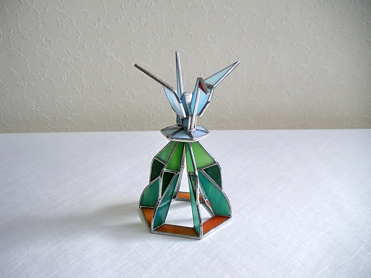 （受注生産）グリーン折り鶴・ステンドグラスセット・正月飾りにも最適！