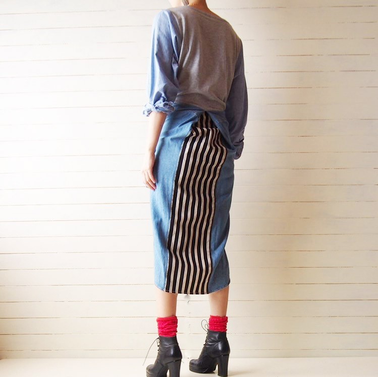 デニム シャツリメイク ワンピース Iichi ハンドメイド クラフト作品 手仕事品の通販