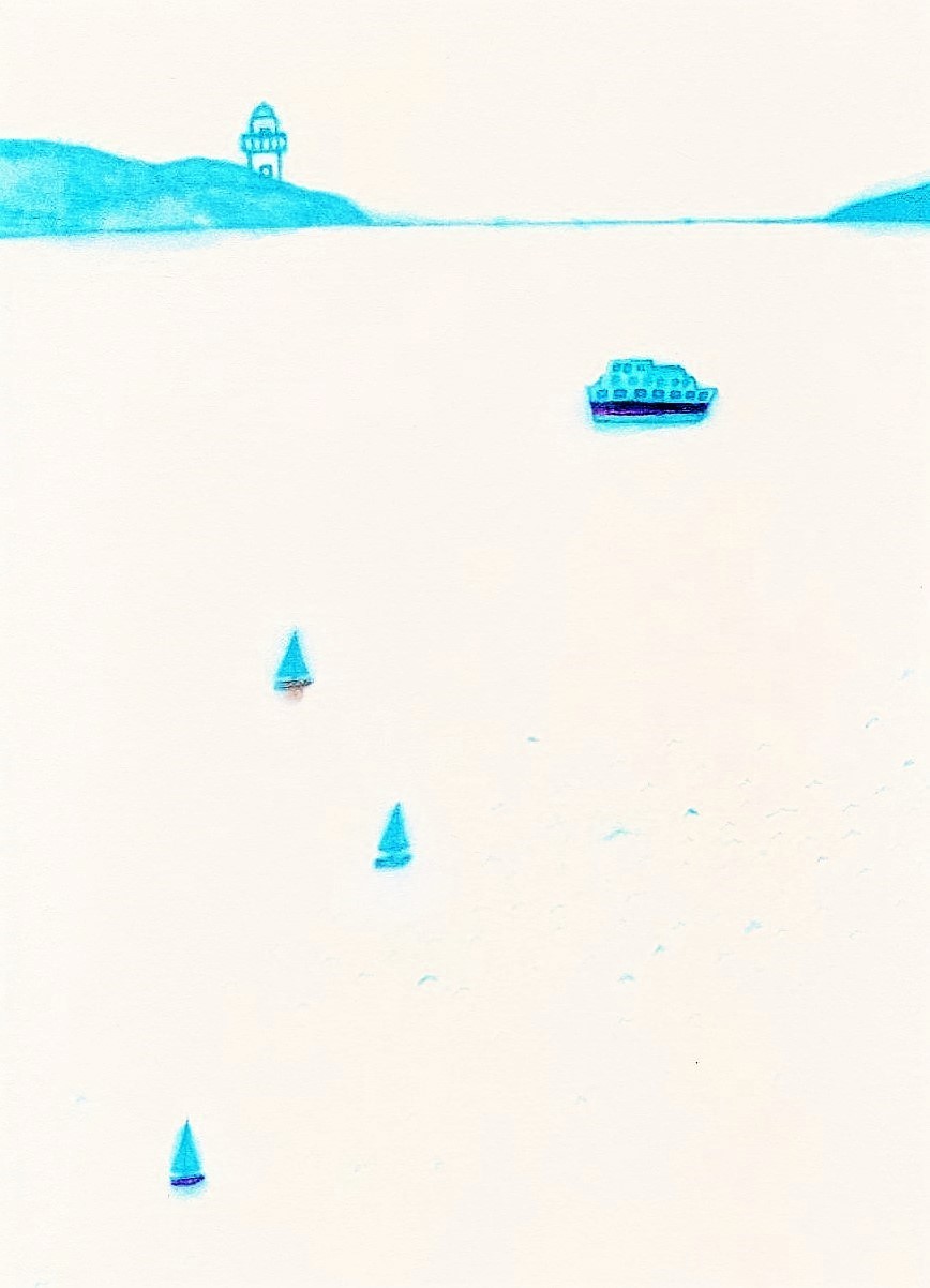 静かな海 イラスト原画 木製額縁入り Iichi ハンドメイド クラフト作品 手仕事品の通販
