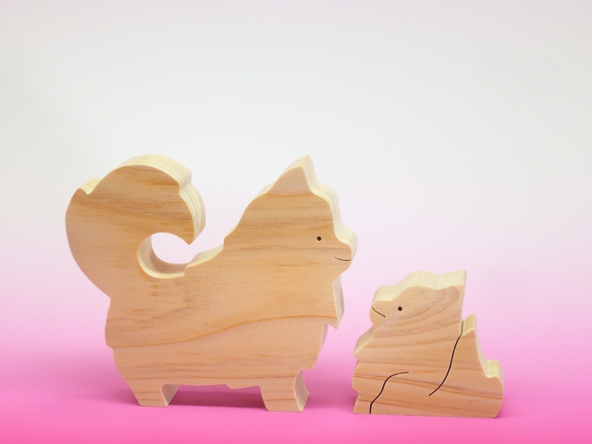 送料無料 木のおもちゃ 動物組み木 ポメラニアンの親子 Iichi ハンドメイド クラフト作品 手仕事品の通販