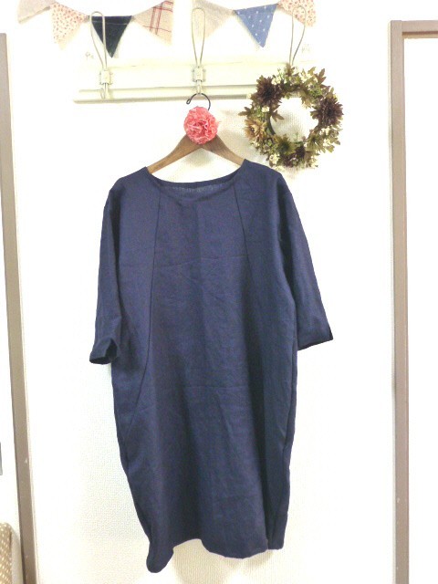 上質濃紺リネン100 生地サックワンピースm Iichi ハンドメイド クラフト作品 手仕事品の通販