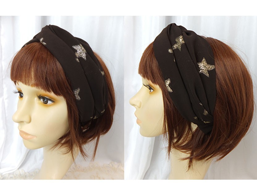 星のターバン風ヘアバンド ブラウン Iichi ハンドメイド クラフト作品 手仕事品の通販