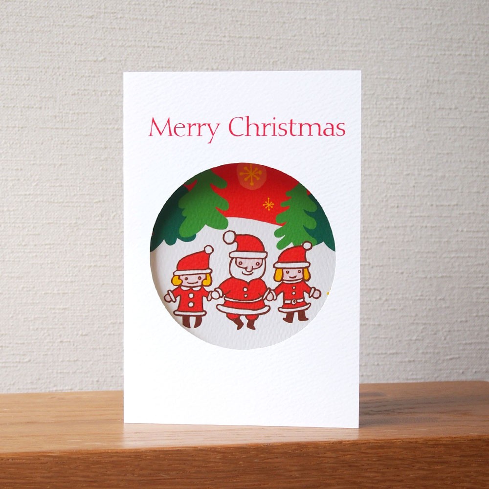サンタとお弟子の丸窓クリスマスカード Iichi ハンドメイド クラフト作品 手仕事品の通販