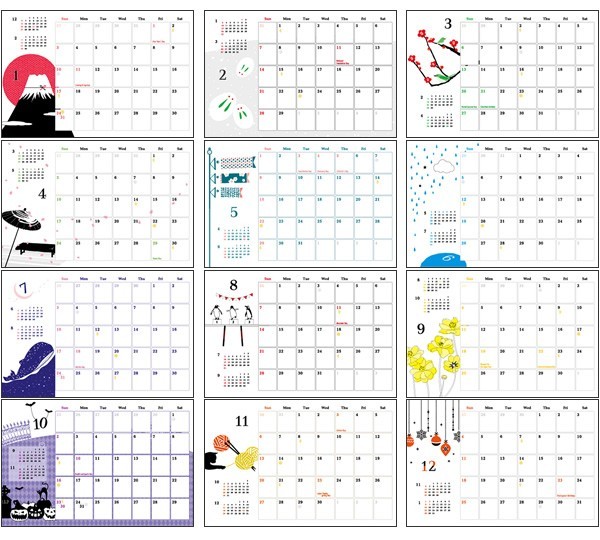 2016カレンダー 卓上 壁掛け両用 Iichi ハンドメイド クラフト